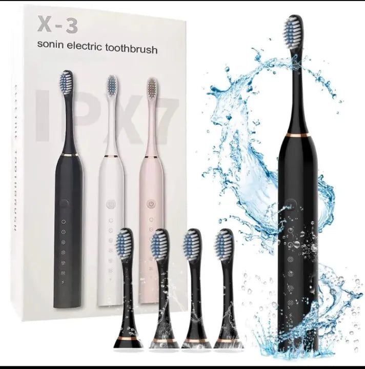X-3 sonic electric toothbrush hero product shot with four heads