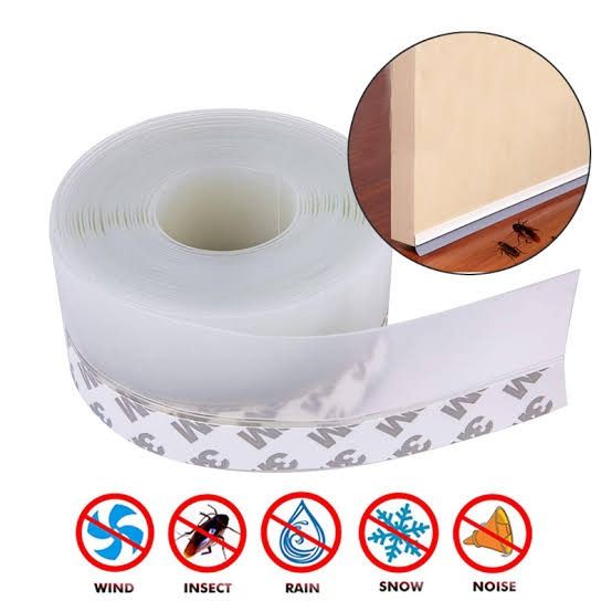 Transparent silicone sealing strip installed on a window edge — flexible weatherproofing tape for window and door gaps