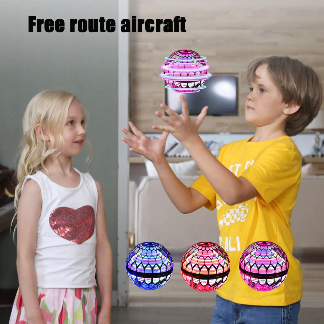 Flying ball toy in flight showing 360-degree spinning hover