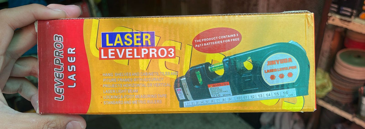 Laser Level Pro 3 kit with tape measure and ruler