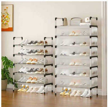 Dustproof foldable shoe rack tower with semi-transparent cover, 7-layer, stocked with shoes