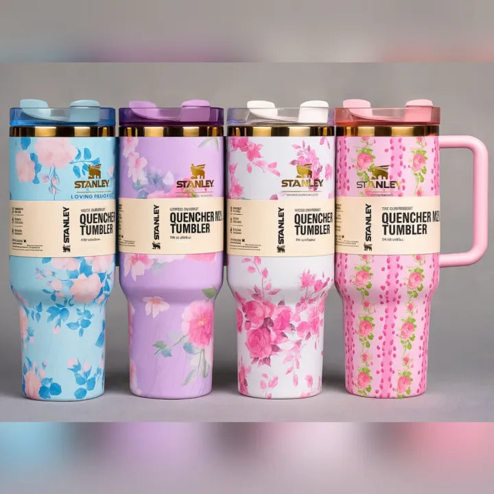 1200ml stainless steel travel tumbler with ergonomic handle, side view