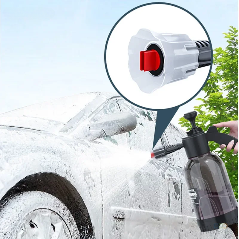Car foam cannon spraying thick snow foam on a car