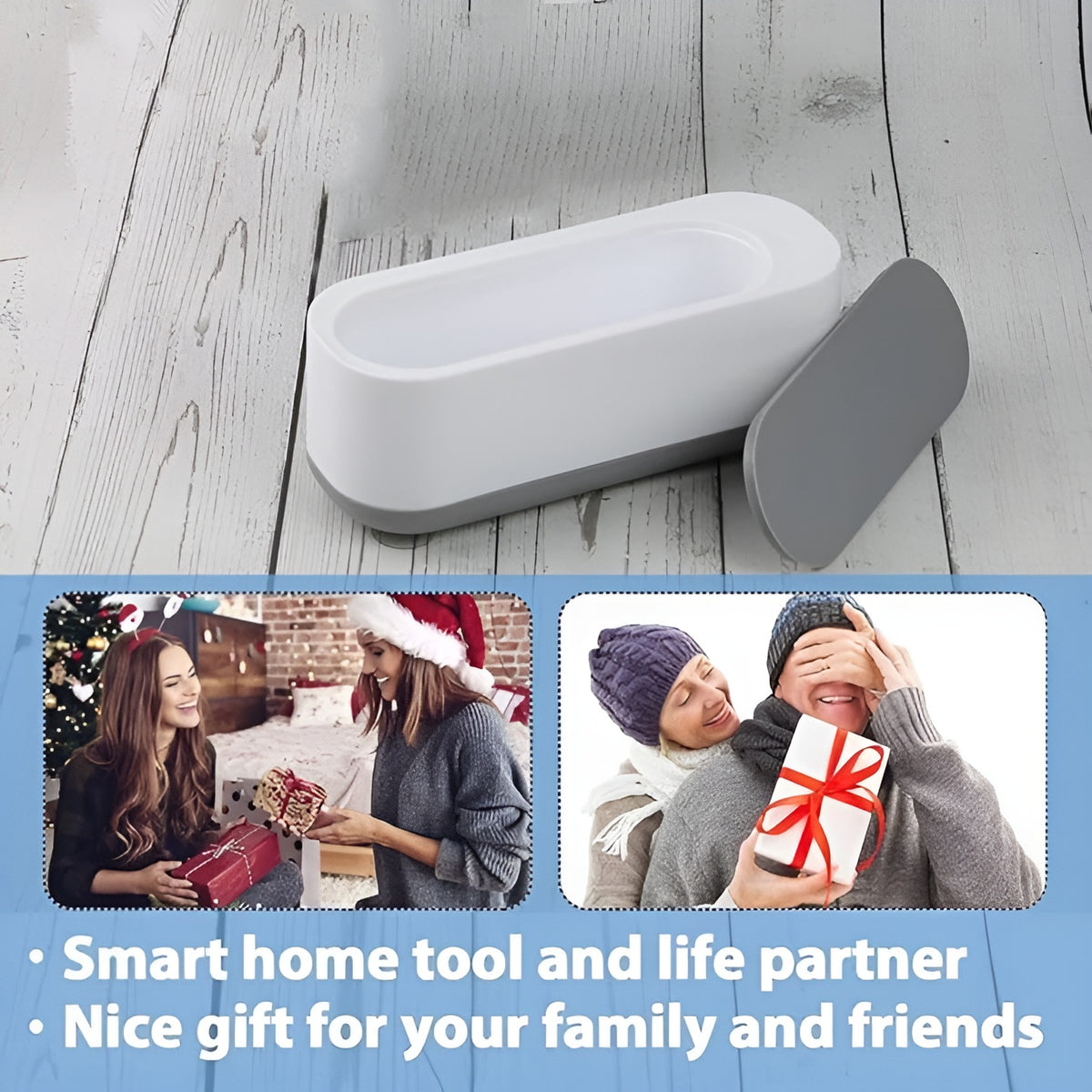 Compact ultrasonic cleaner for dentures and makeup brushes at home